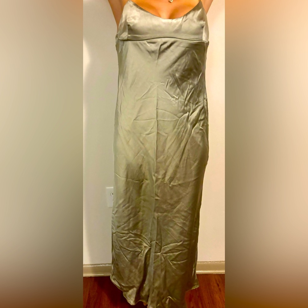 Sateen green long dress